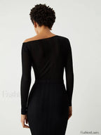 One Shoulder Off Trendy Knit Midi Dress Dresses