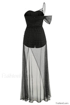 One Shoulder Rhinestone Charming Mesh Maxi Dress