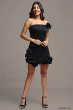 One Shoulder Ruffled Charming Sheath Mini Dress