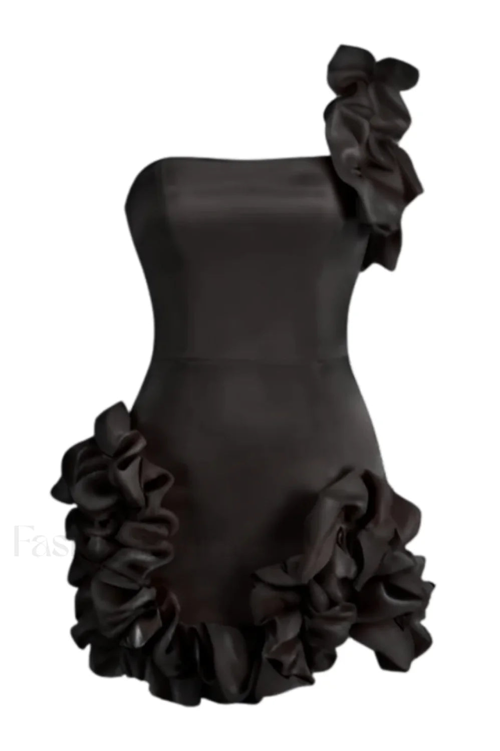 One Shoulder Ruffled Charming Sheath Mini Dress XS / Black