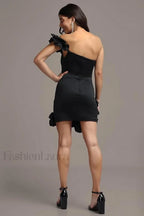 One Shoulder Ruffled Charming Sheath Mini Dress