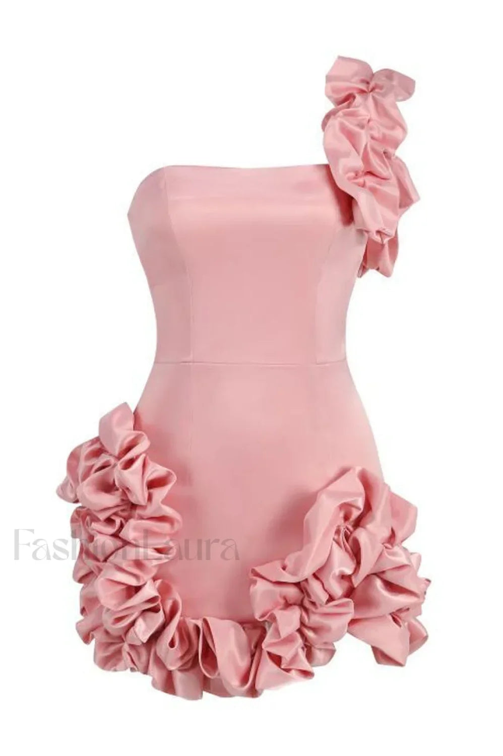 One Shoulder Ruffled Charming Sheath Mini Dress XS / Blush