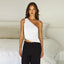 One Shoulder Solid Color Lace Up Irregular Short Crop Top white / S