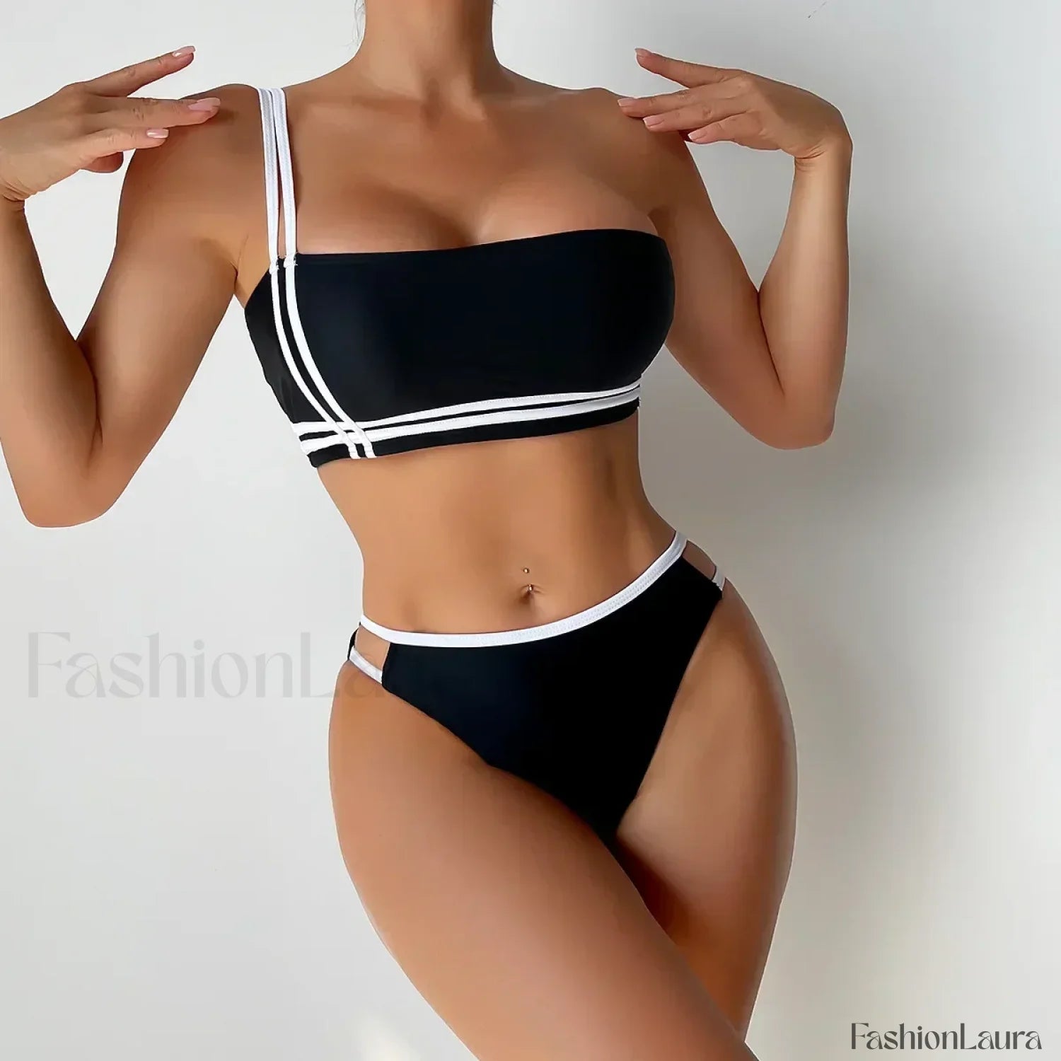 One Shoulder Split Sexy Bikini Set Black / S