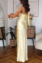 One Shoulder Tie Sleeveless Bodycon Maxi Dress