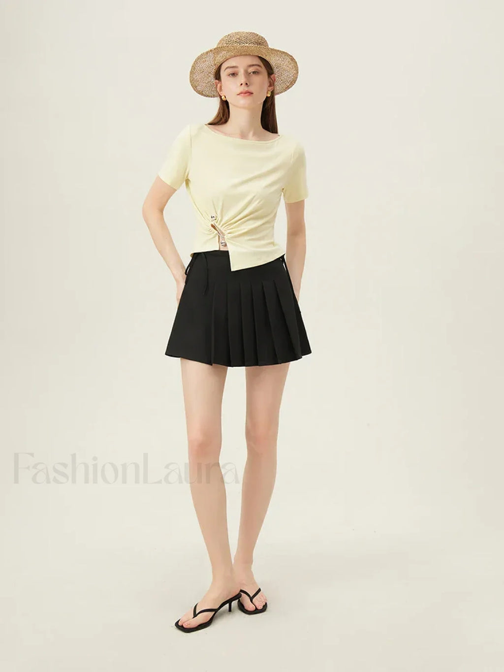 One Shoulder Twisted Waist Crop T Shirt