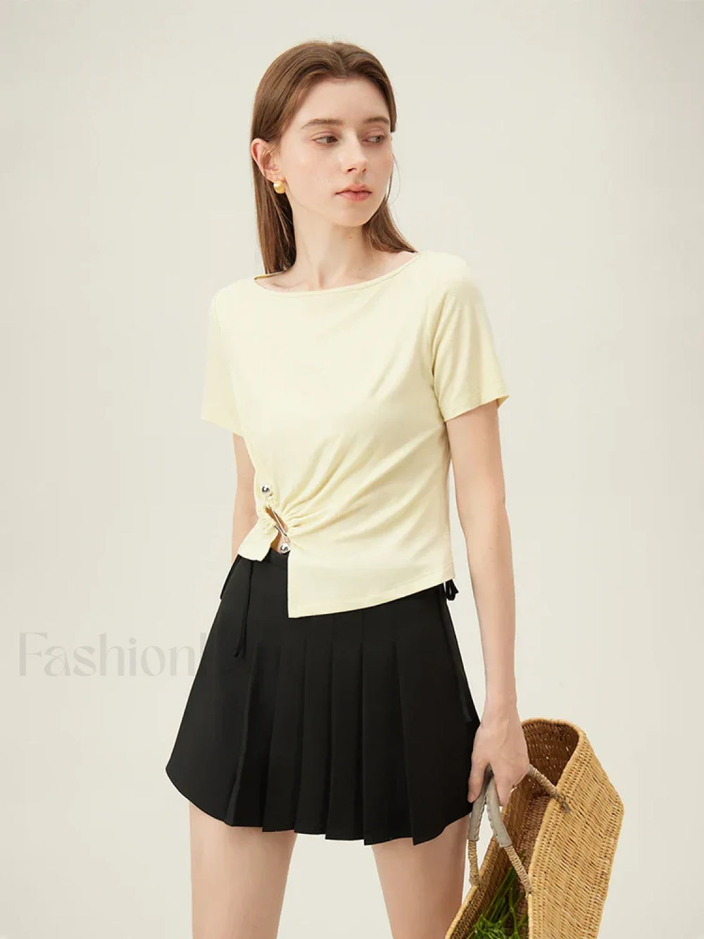 One Shoulder Twisted Waist Crop T Shirt