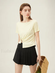 One Shoulder Twisted Waist Crop T Shirt