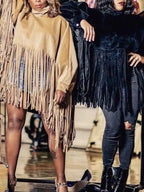 Solid Fringed Suede Top Sweatshirts & Hoodies L