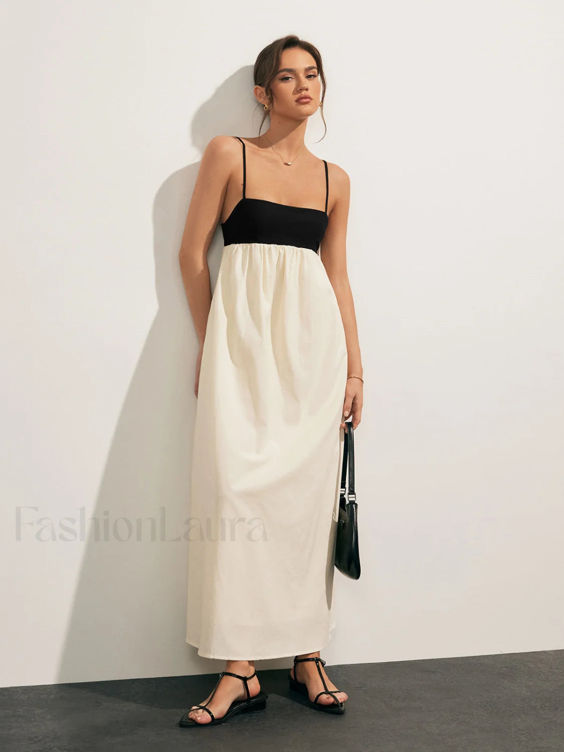 Open Back Contrast Pocket Long Dress Dresses