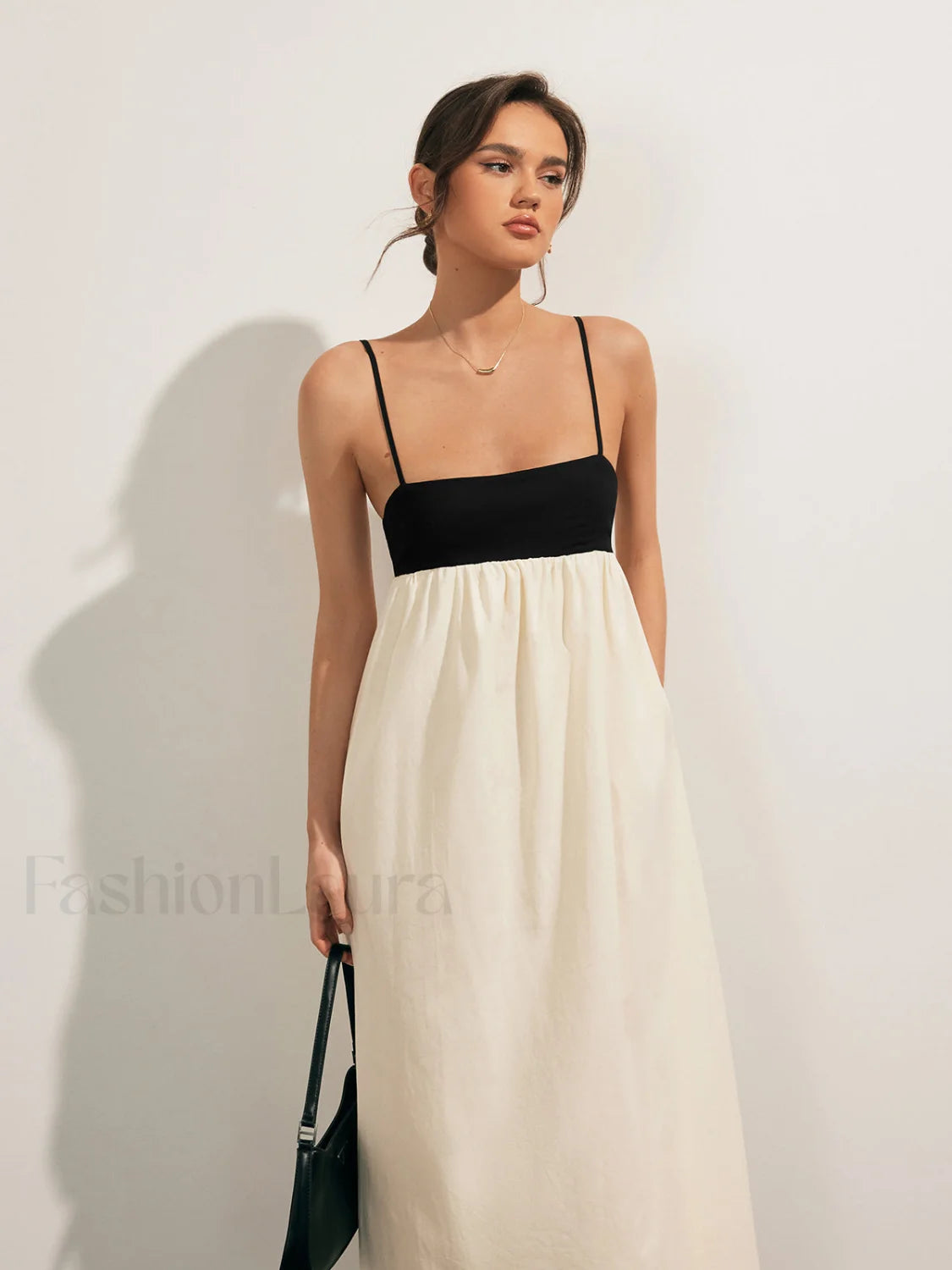 Open Back Contrast Pocket Long Dress Dresses