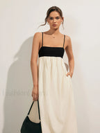 Open Back Contrast Pocket Long Dress Dresses