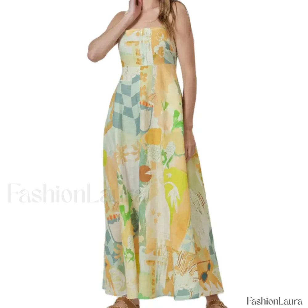 Open Back Floral Zipper Maxi Dress Yellow / S