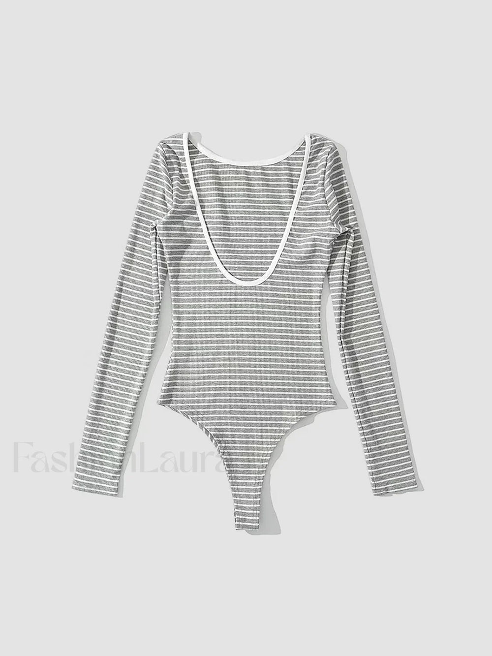 Open Back Stripe Long Sleeve Bodysuit Bodysuits