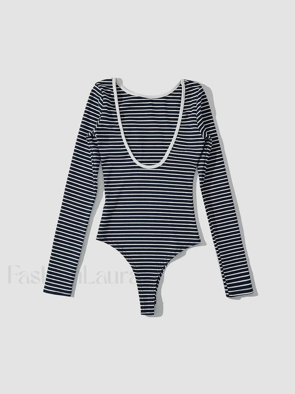 Open Back Stripe Long Sleeve Bodysuit Bodysuits