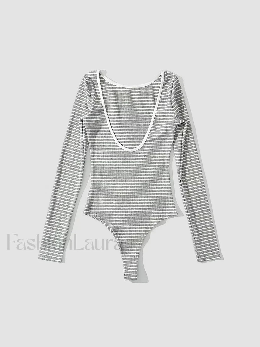 Open Back Stripe Long Sleeve Bodysuit Bodysuits