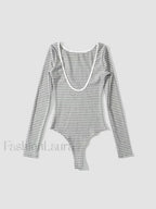 Open Back Stripe Long Sleeve Bodysuit Bodysuits