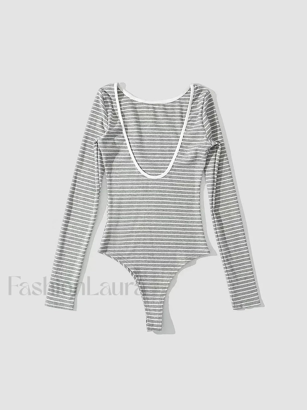 Open Back Stripe Long Sleeve Bodysuit Bodysuits