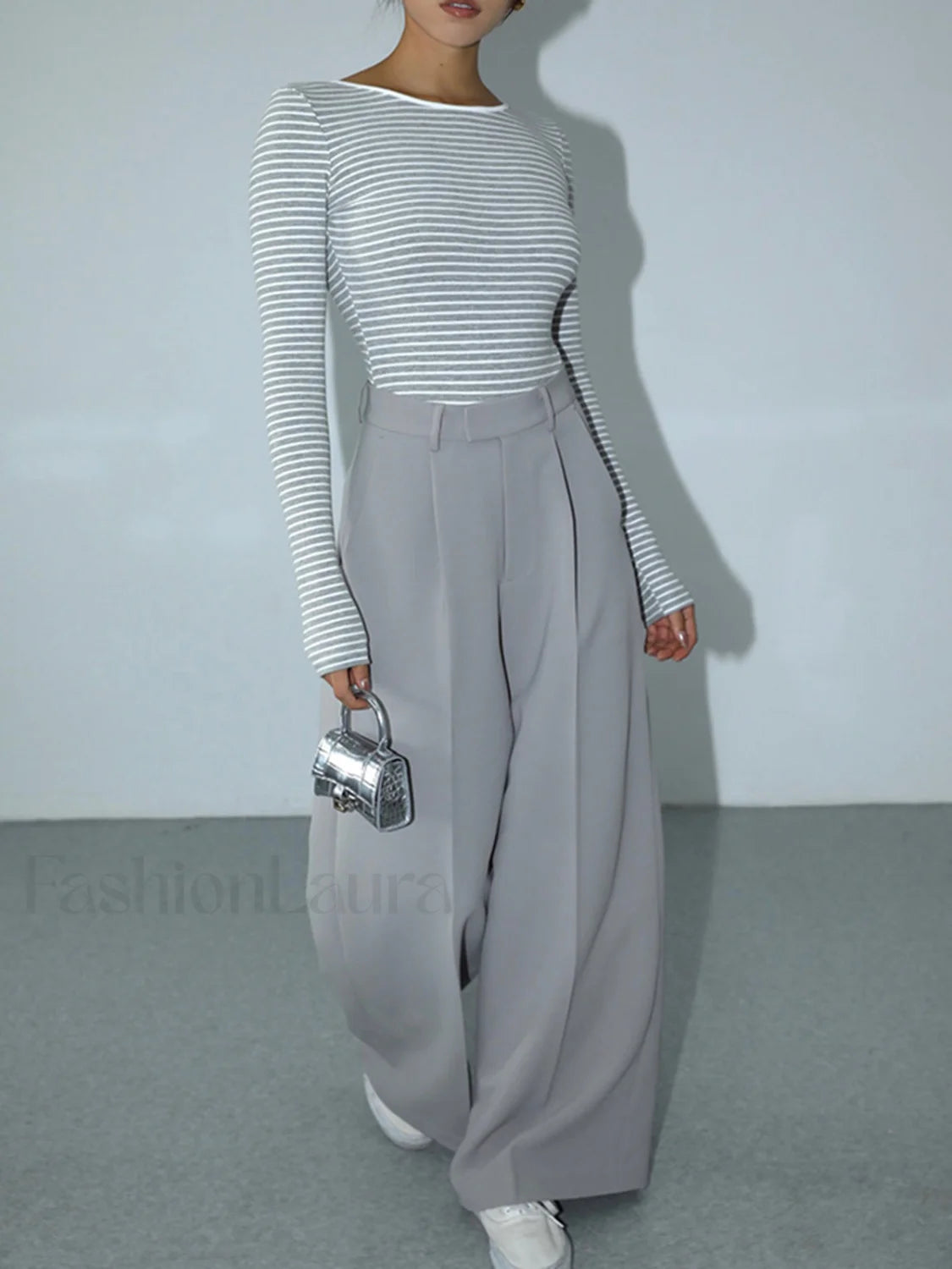 Open Back Stripe Long Sleeve Bodysuit Bodysuits