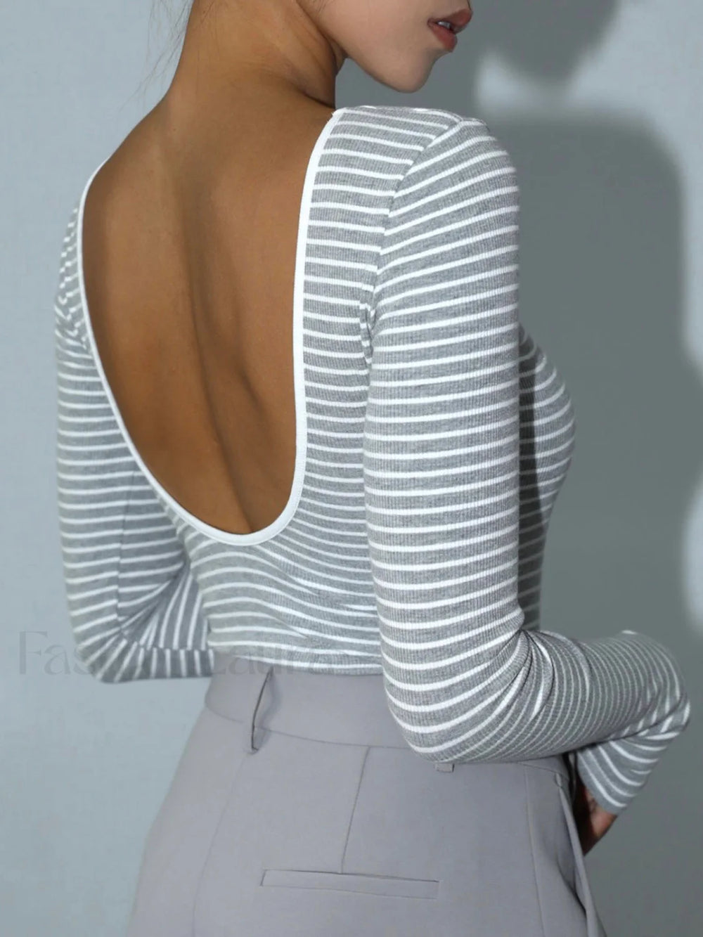 Open Back Stripe Long Sleeve Bodysuit Bodysuits