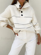 Open Collar Button Up Sweater Sweaters