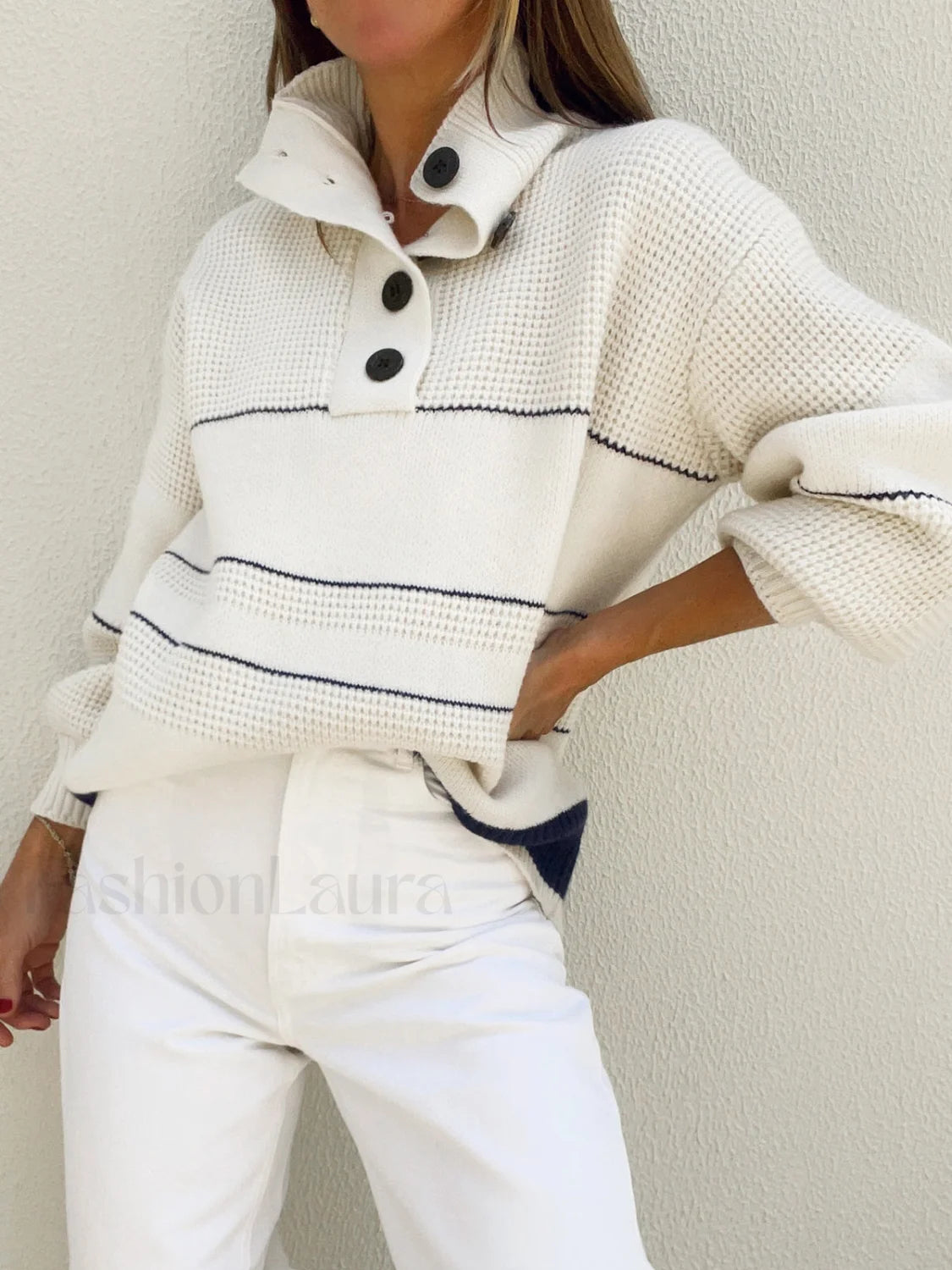 Open Collar Button Up Sweater White / XS Sweaters Main image