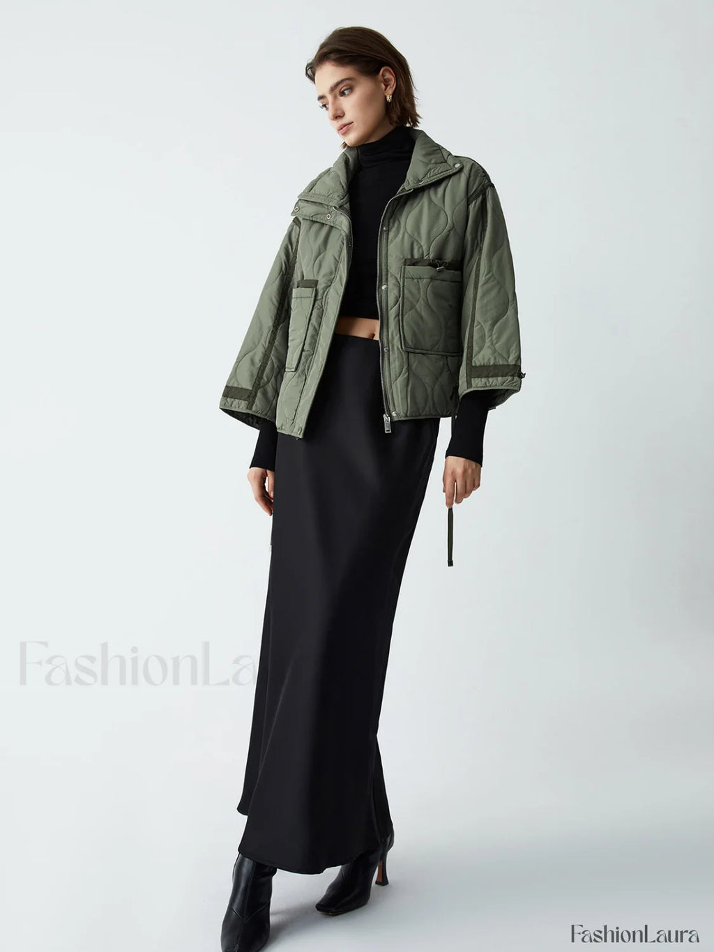 Open Collar Graceful Quilted Coat Winter Coats