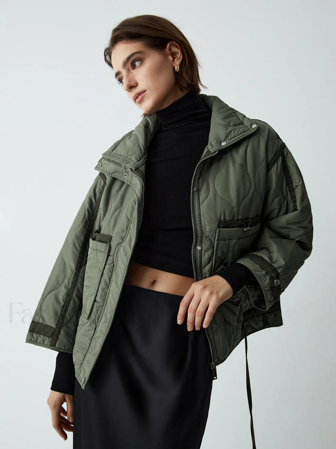Open Collar Graceful Quilted Coat Secondary image