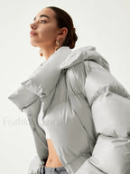 Open Collar Quilted Trendy Hooded Puffer Coat Down Coats
