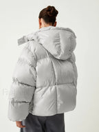 Open Collar Quilted Trendy Hooded Puffer Coat Down Coats