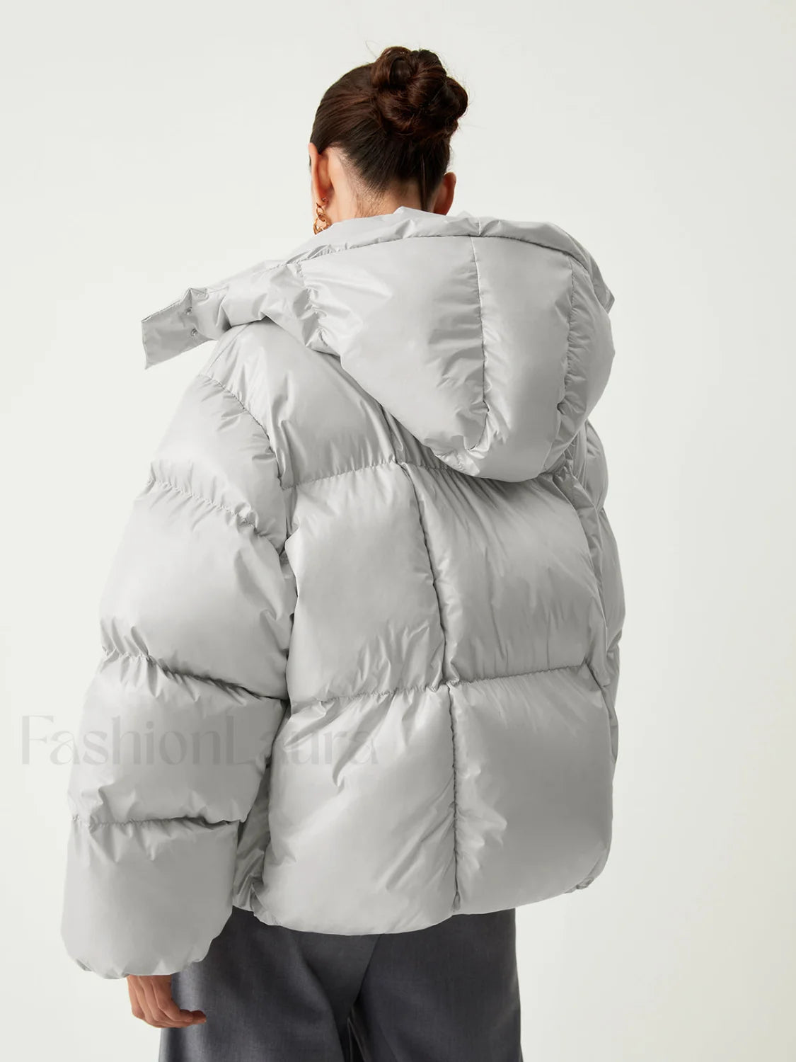 Open Collar Quilted Trendy Hooded Puffer Coat Down Coats