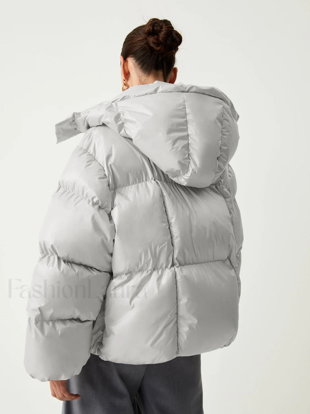 Open Collar Quilted Trendy Hooded Puffer Coat Down Coats