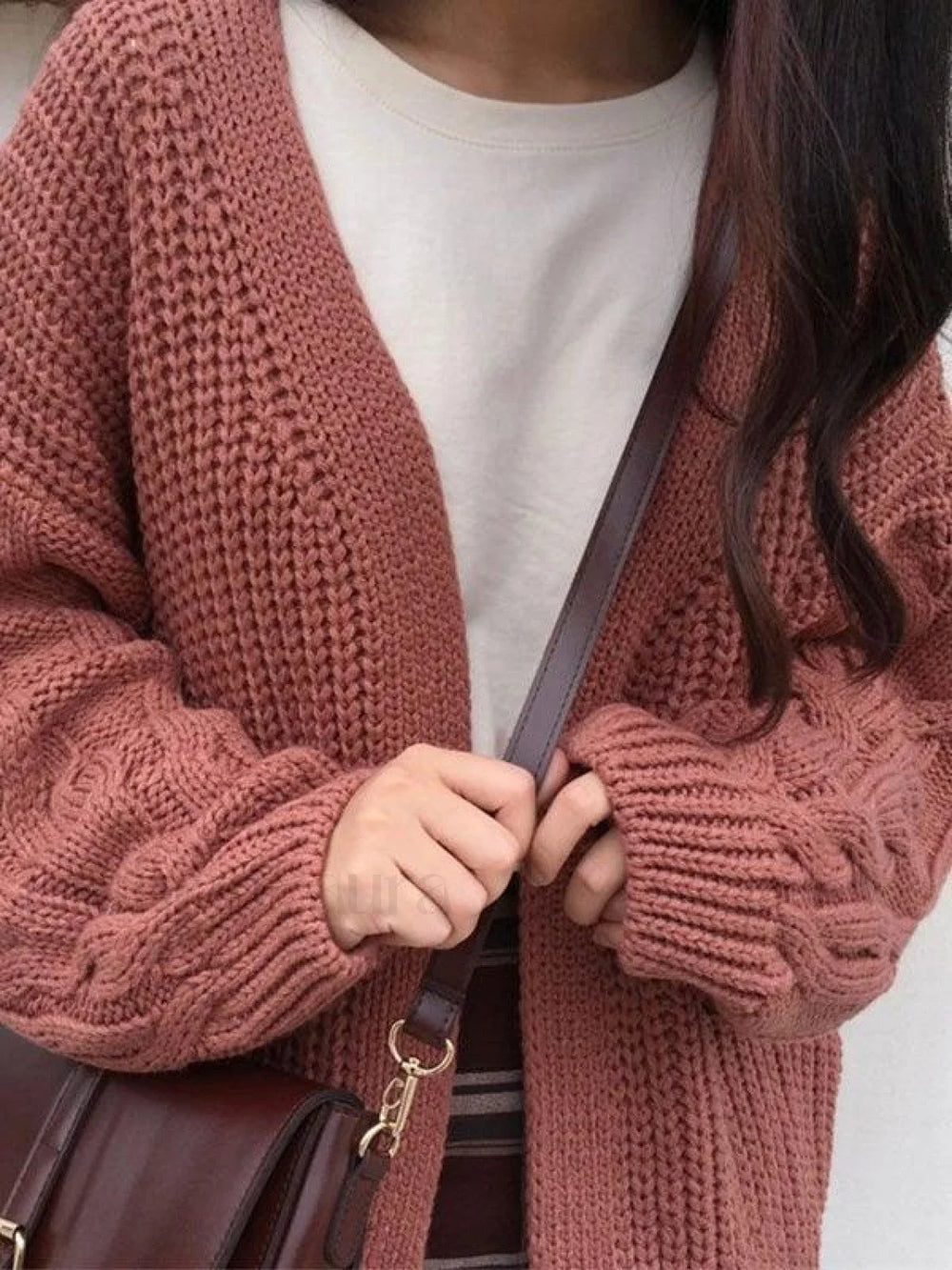 Open Front Cable Knit Cardigan Sweaters