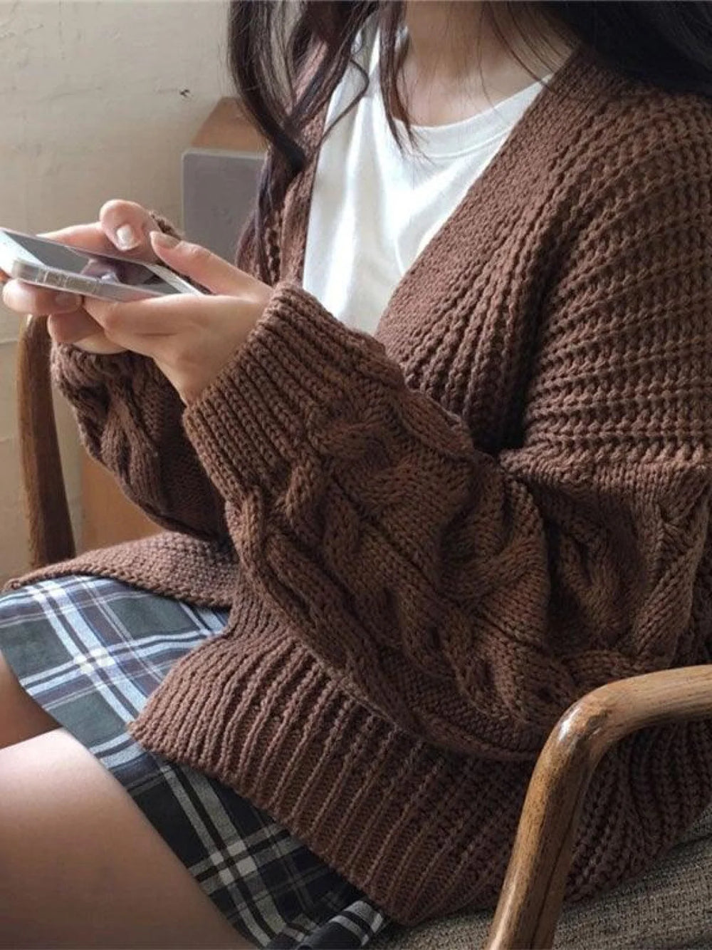Open Front Cable Knit Cardigan Sweaters
