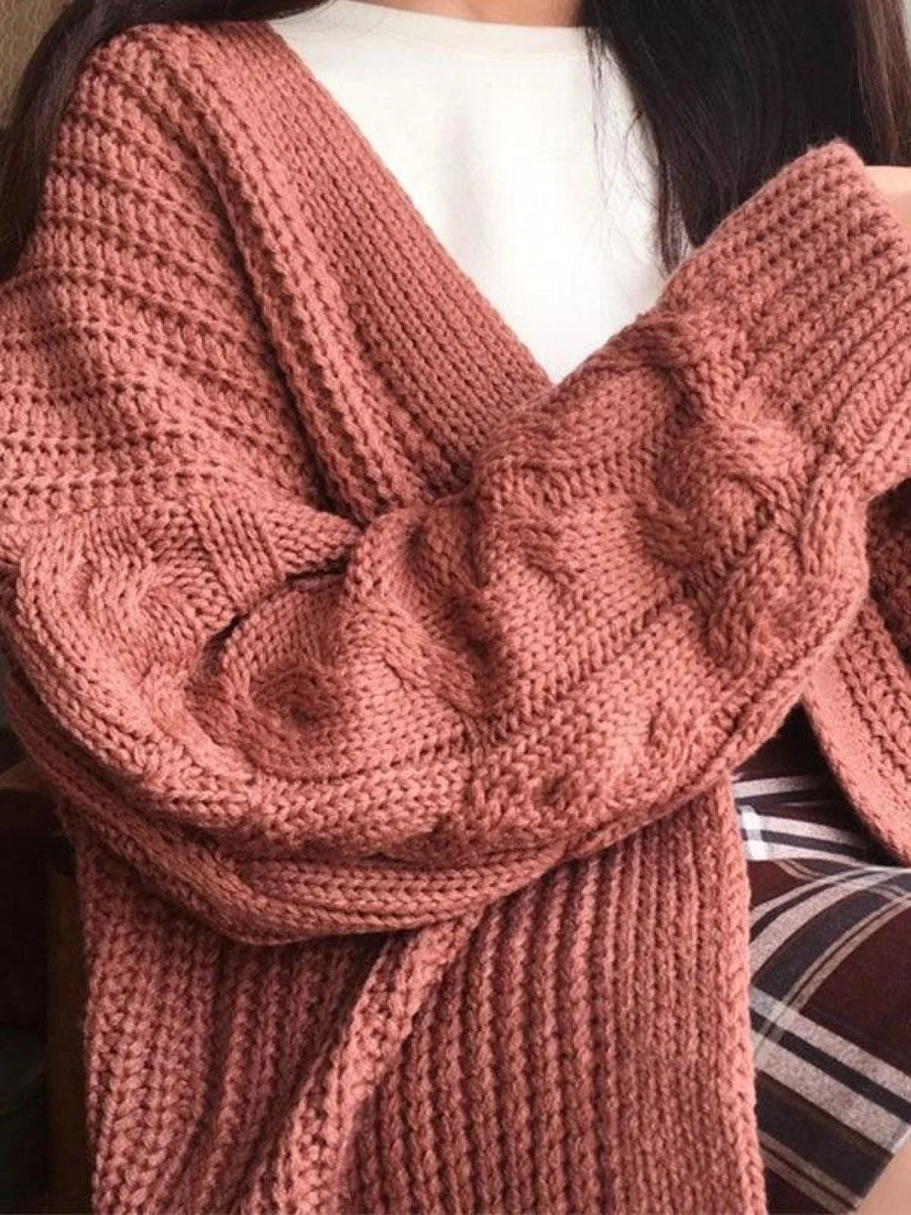 Open Front Cable Knit Cardigan Sweaters