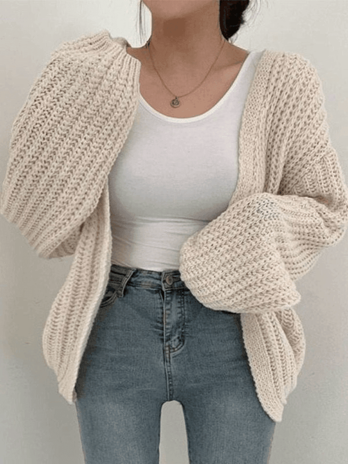 Open Front Long Sleeve Knit Cardigan Beige / ONE SIZE Sweaters Main image