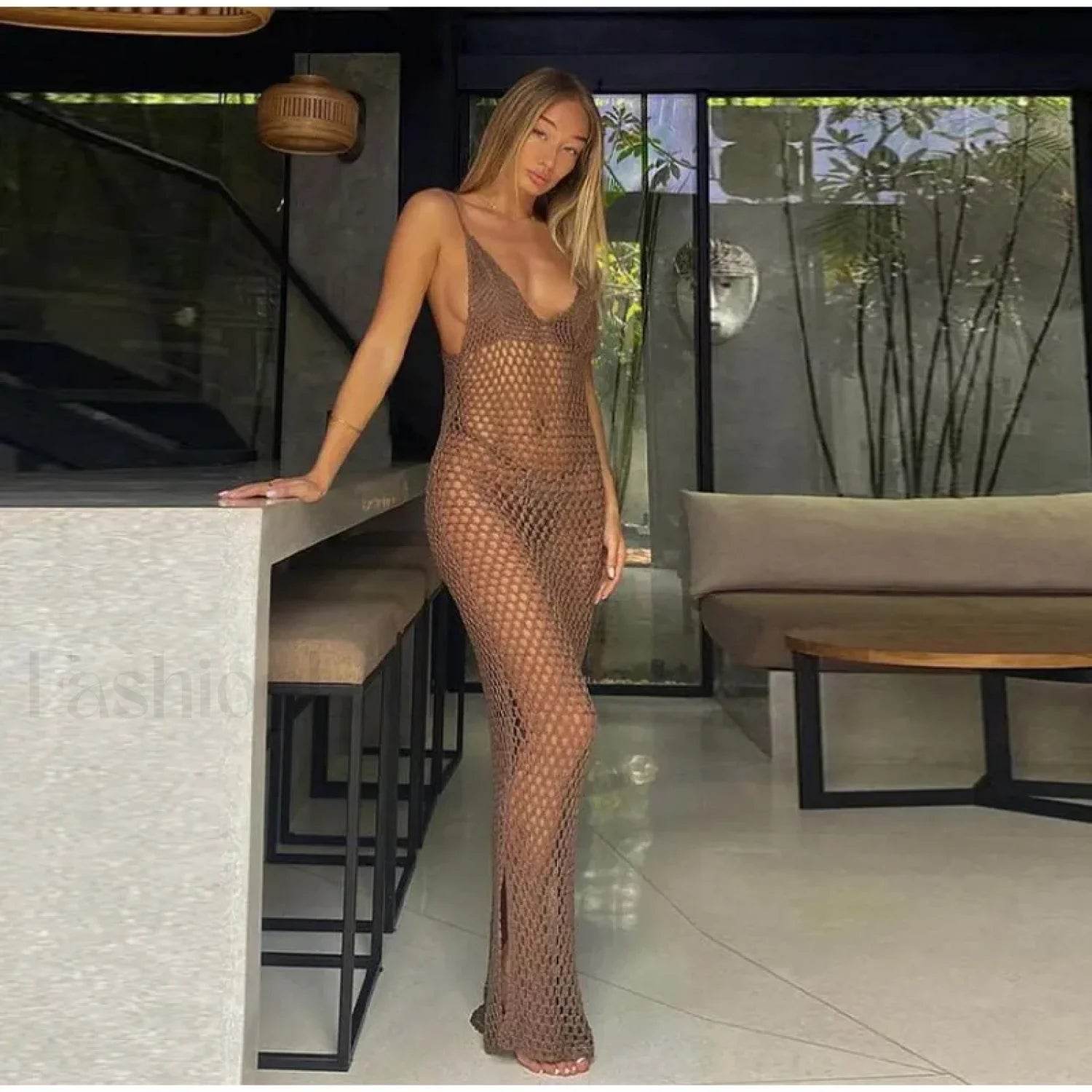 Orange Halter Square Neck Cut Out Wrap Style Cover Up Secondary image