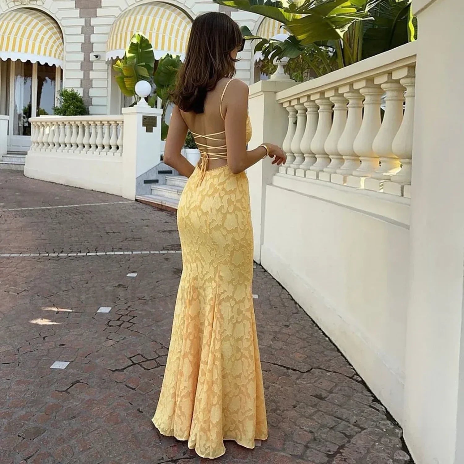 Orange Lace Up Maxi Dress Secondary image