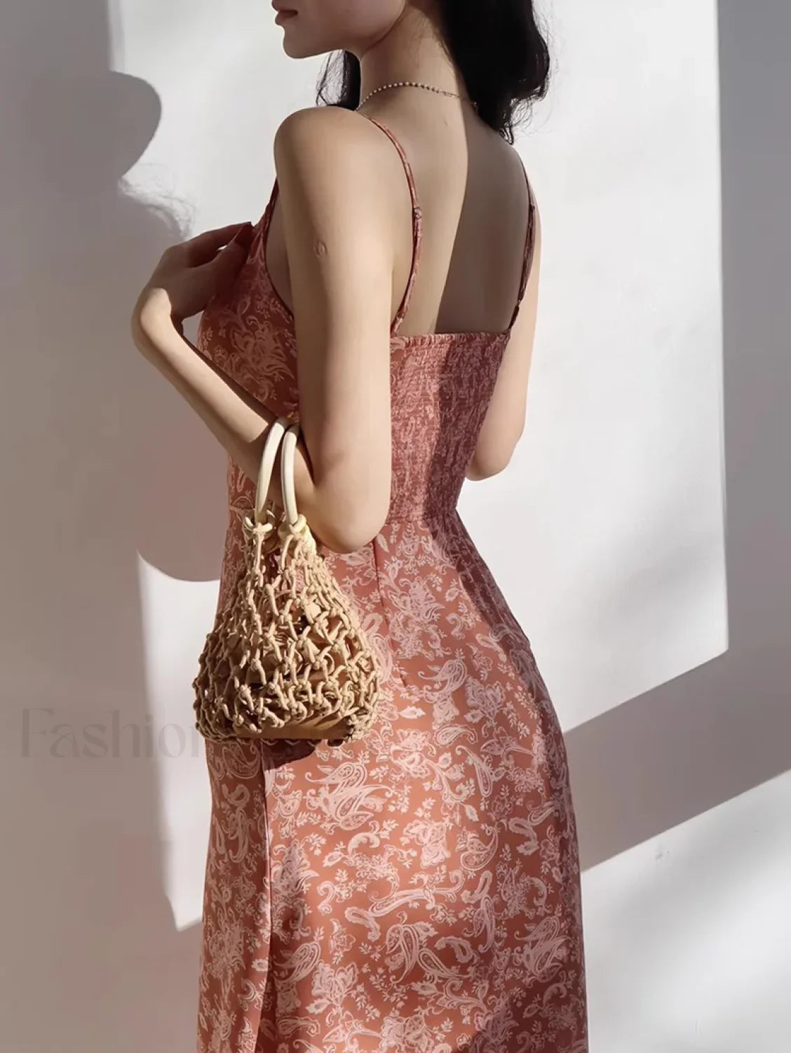 Orange Shirred Smocked Floral Dress