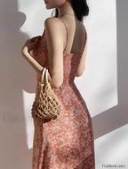 Orange Shirred Smocked Floral Dress