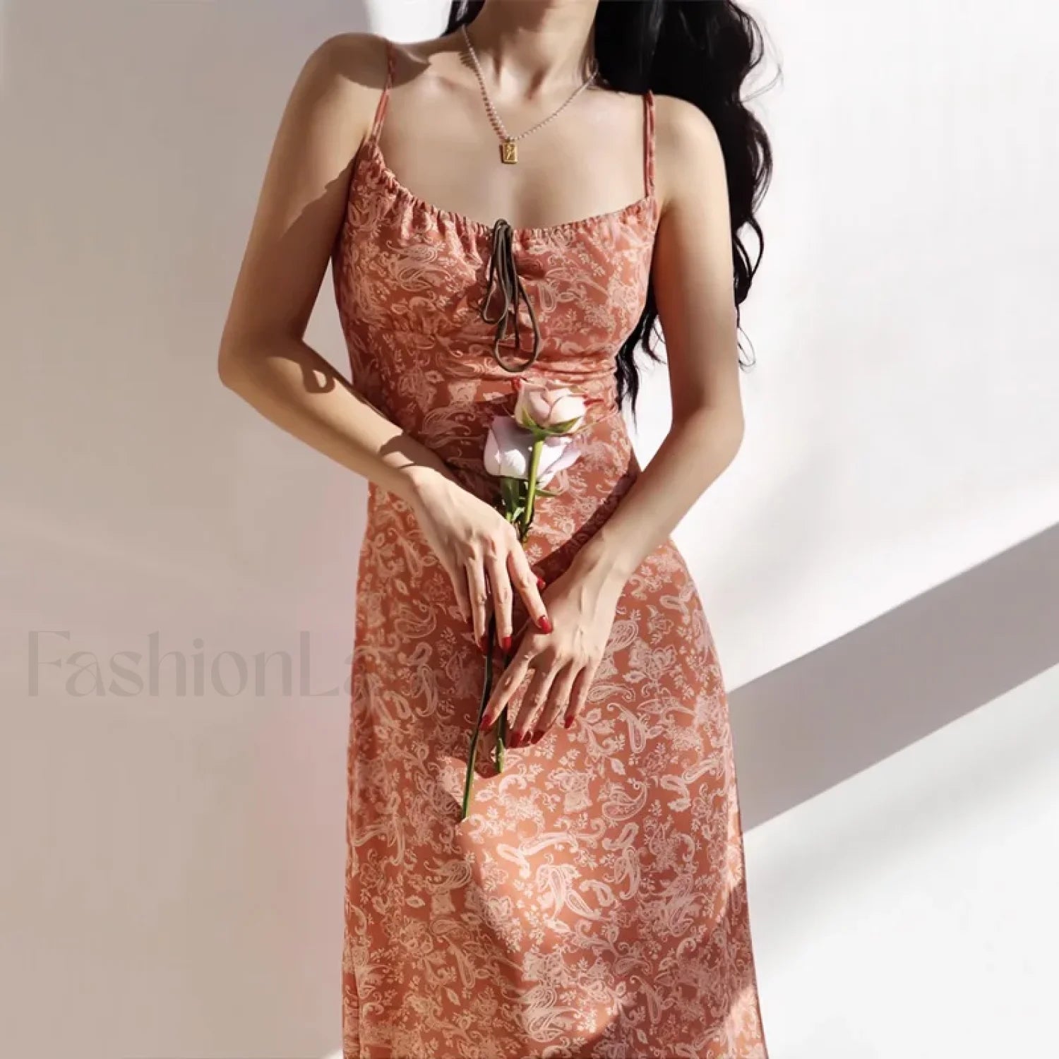 Orange Shirred Smocked Floral Dress orange Midi / S Main image