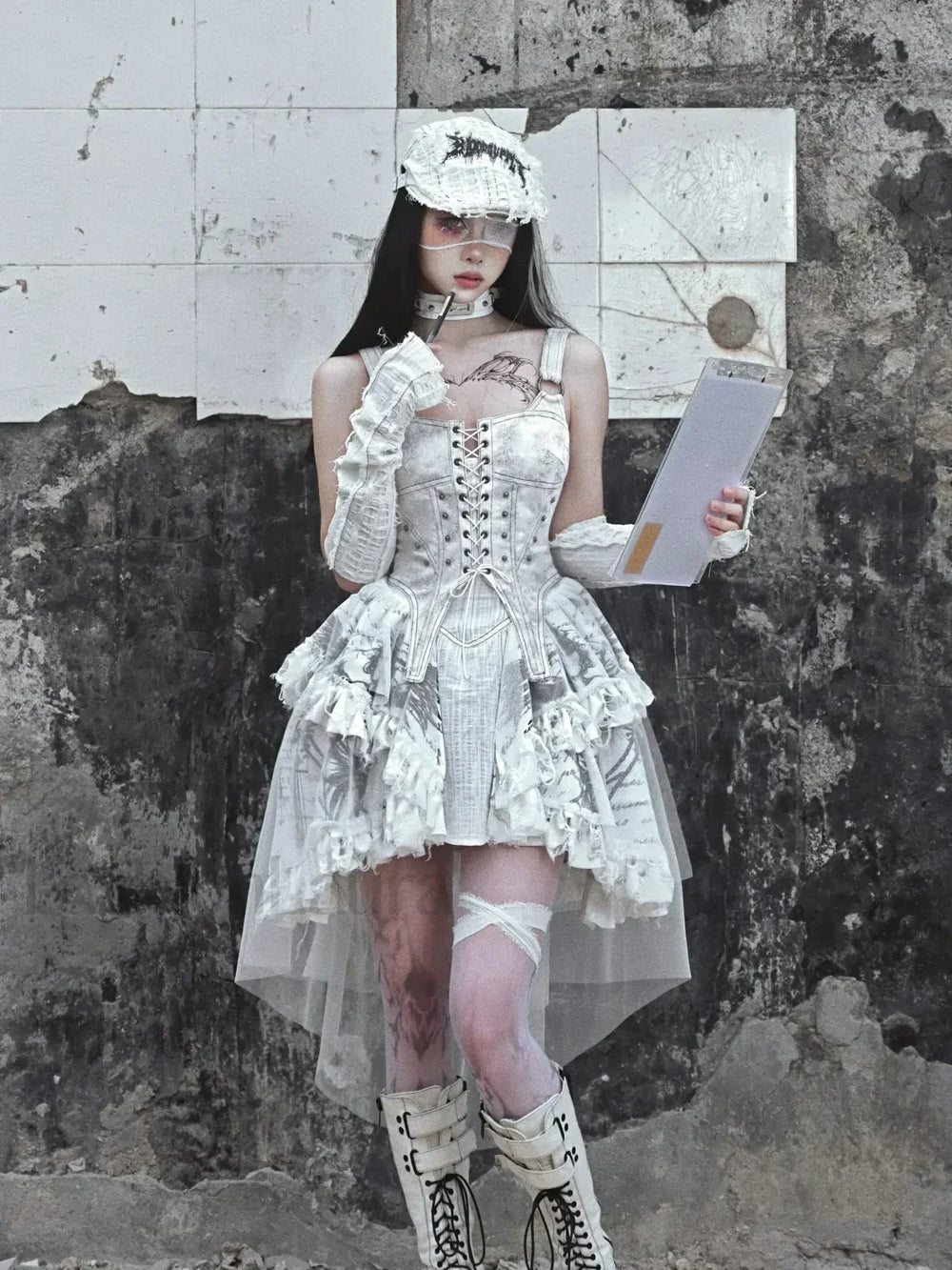 Original Punk Madhouse Gothic Print Lolita Trailing Suspender Light Dress Niche Vintage Dress