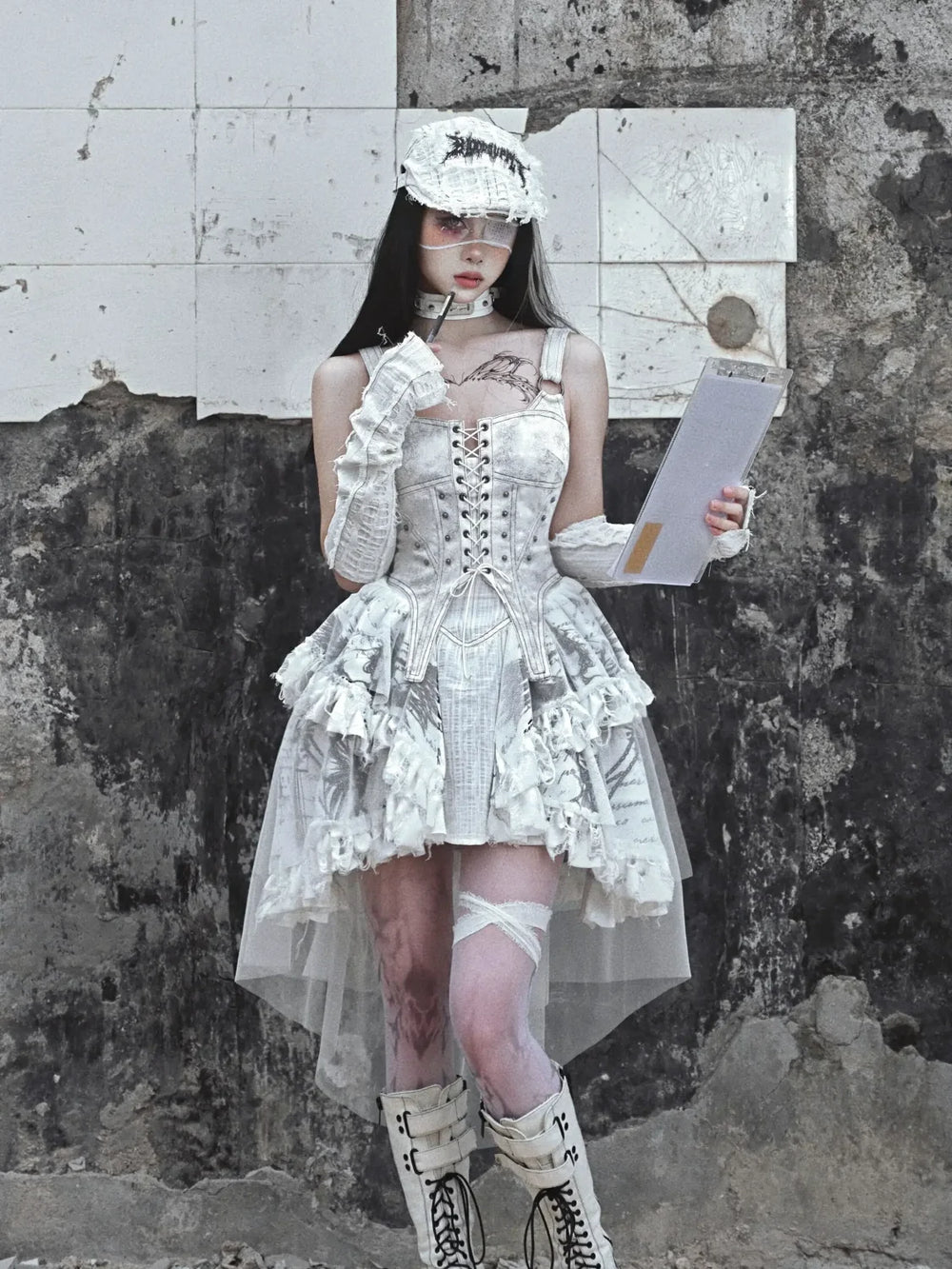 Original Punk Madhouse Gothic Print Lolita Trailing Suspender Light Dress Niche Vintage Dress