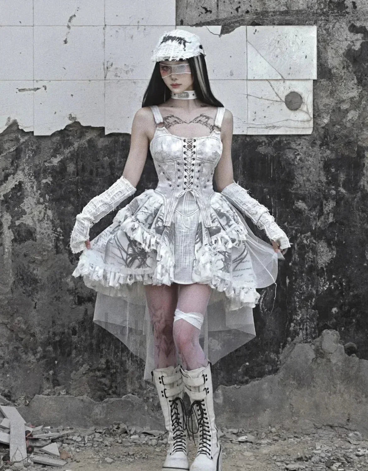 Original Punk Madhouse Gothic Print Lolita Trailing Suspender Light Dress Niche Vintage Dress Main image