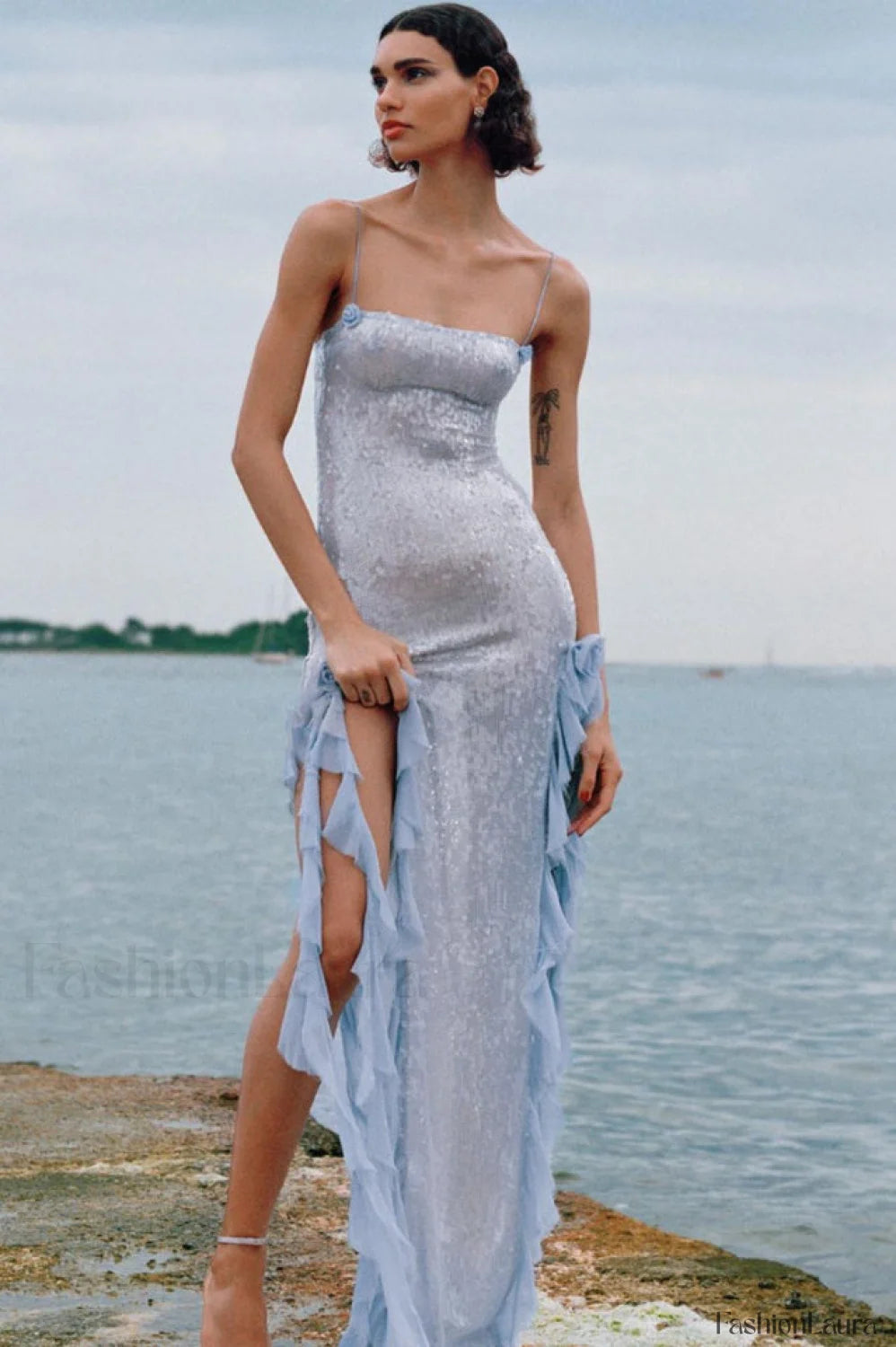 Othniel Sequin Stylish Embellished Ruffle Dress XS / Blue