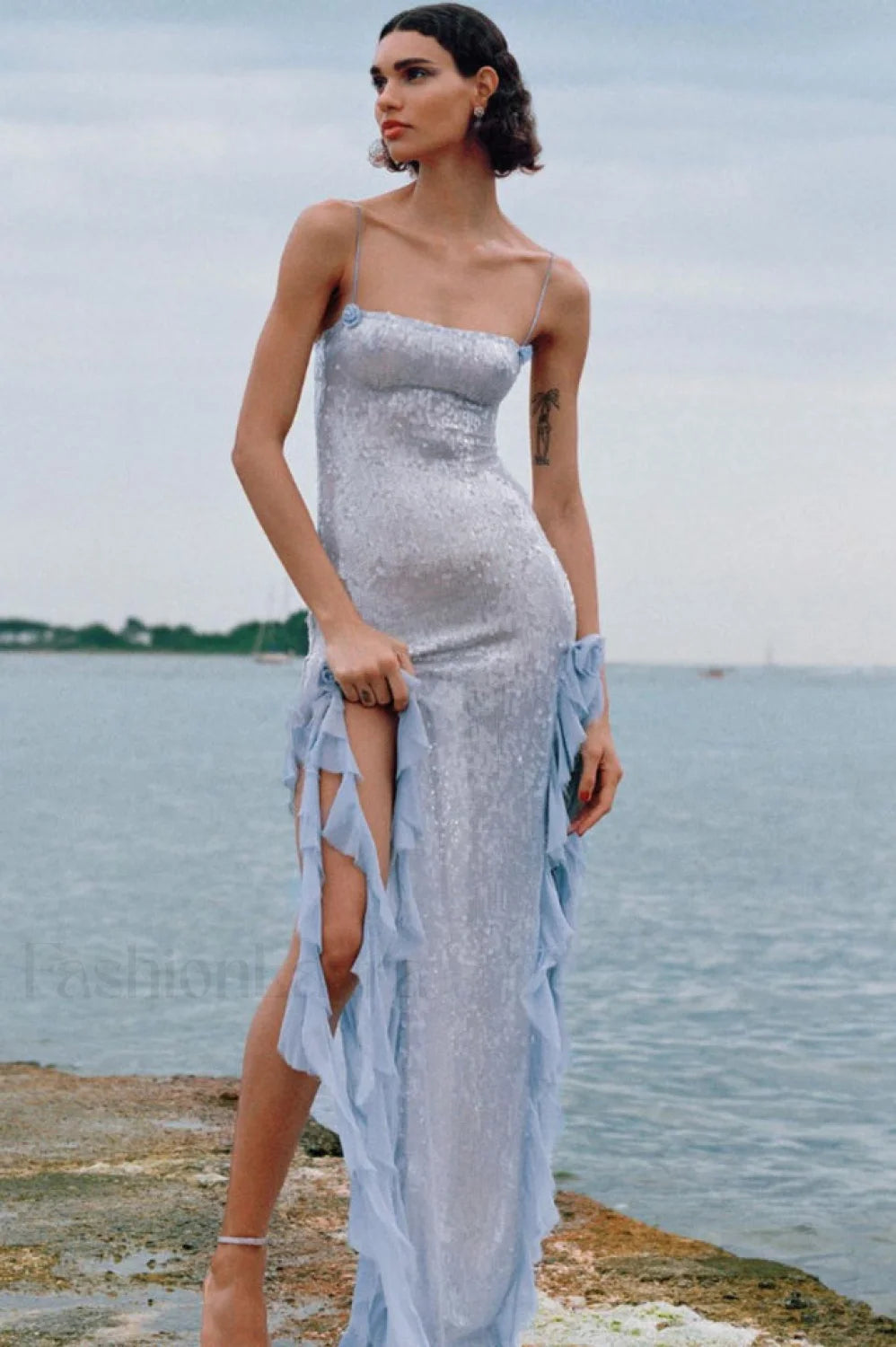 Othniel Sequin Stylish Embellished Ruffle Dress XS / Blue