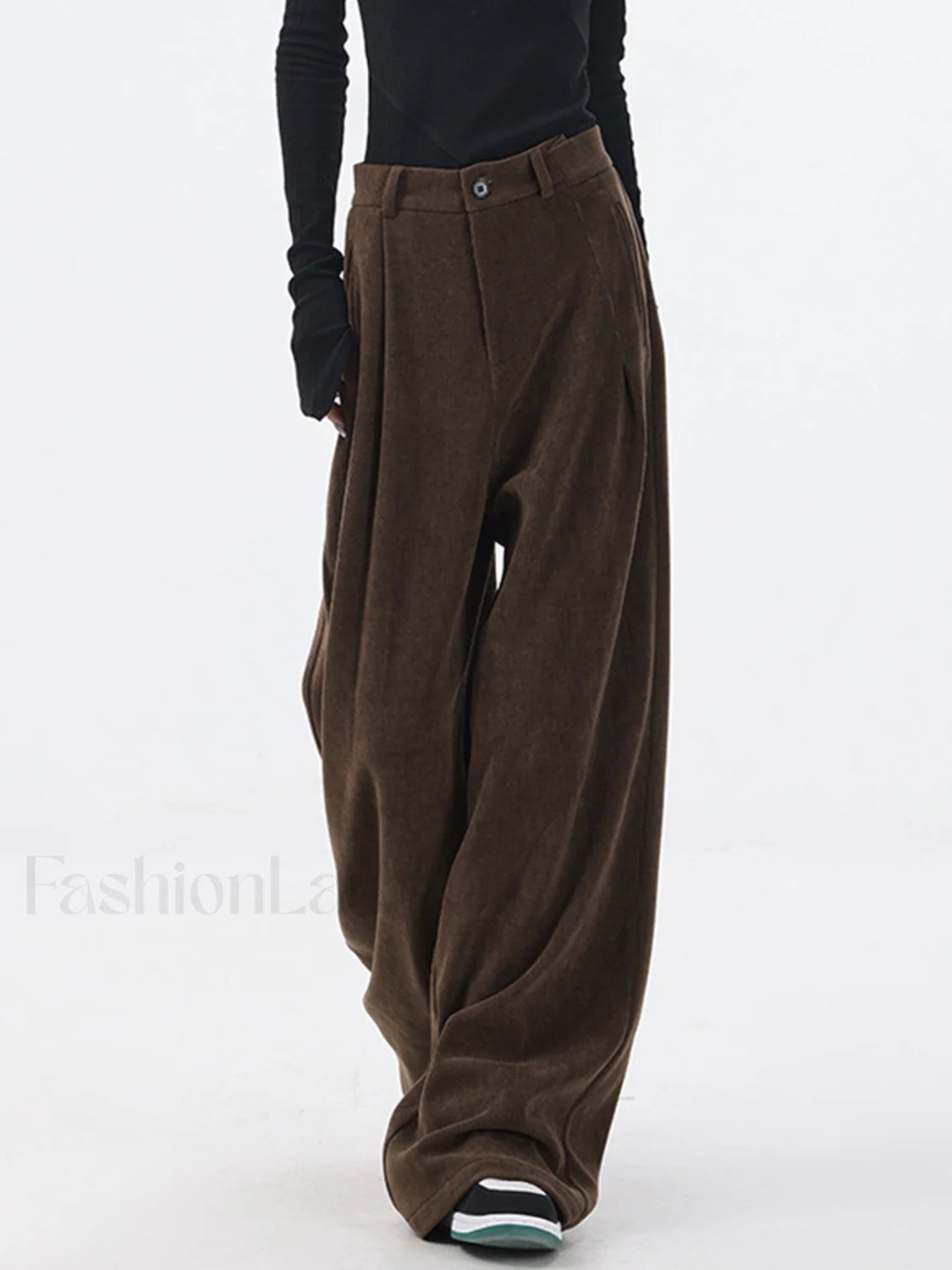 Oversized Corduroy Pleated Trendy Wide Leg Pants Brown / XS Pants Main image