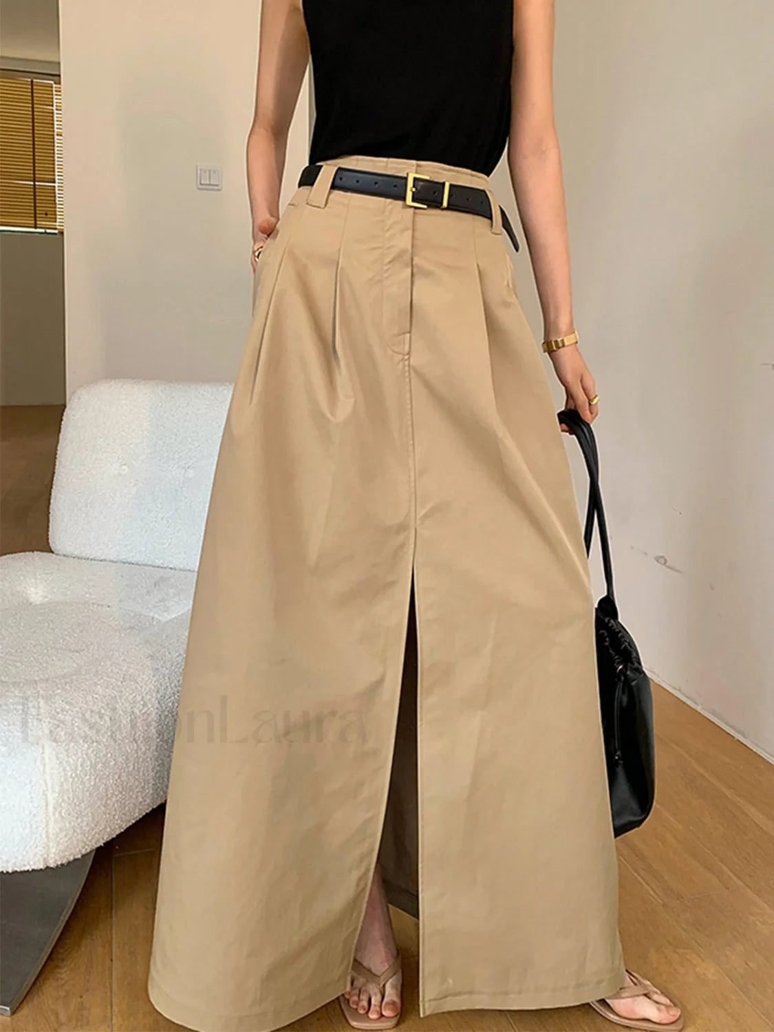 High-Waist Pleated Flared Elegant Midi Skirt Secondary image
