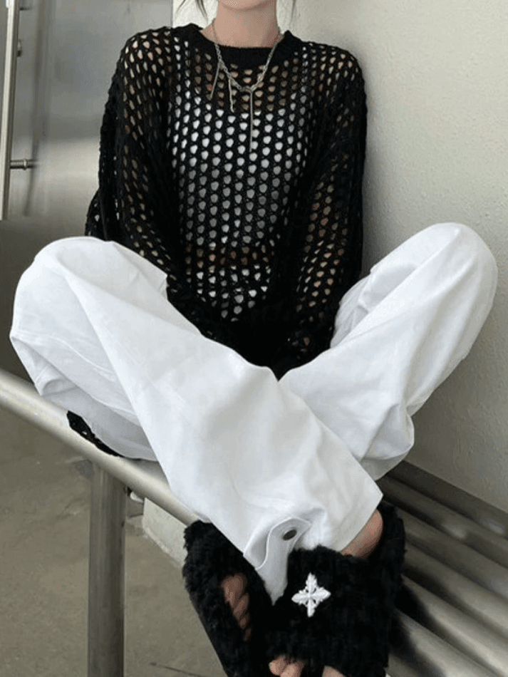 Crochet Open Knit Top Sweaters