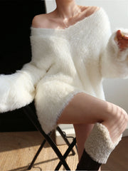 Oversized Fuzzy V neck Sweater Sweaters